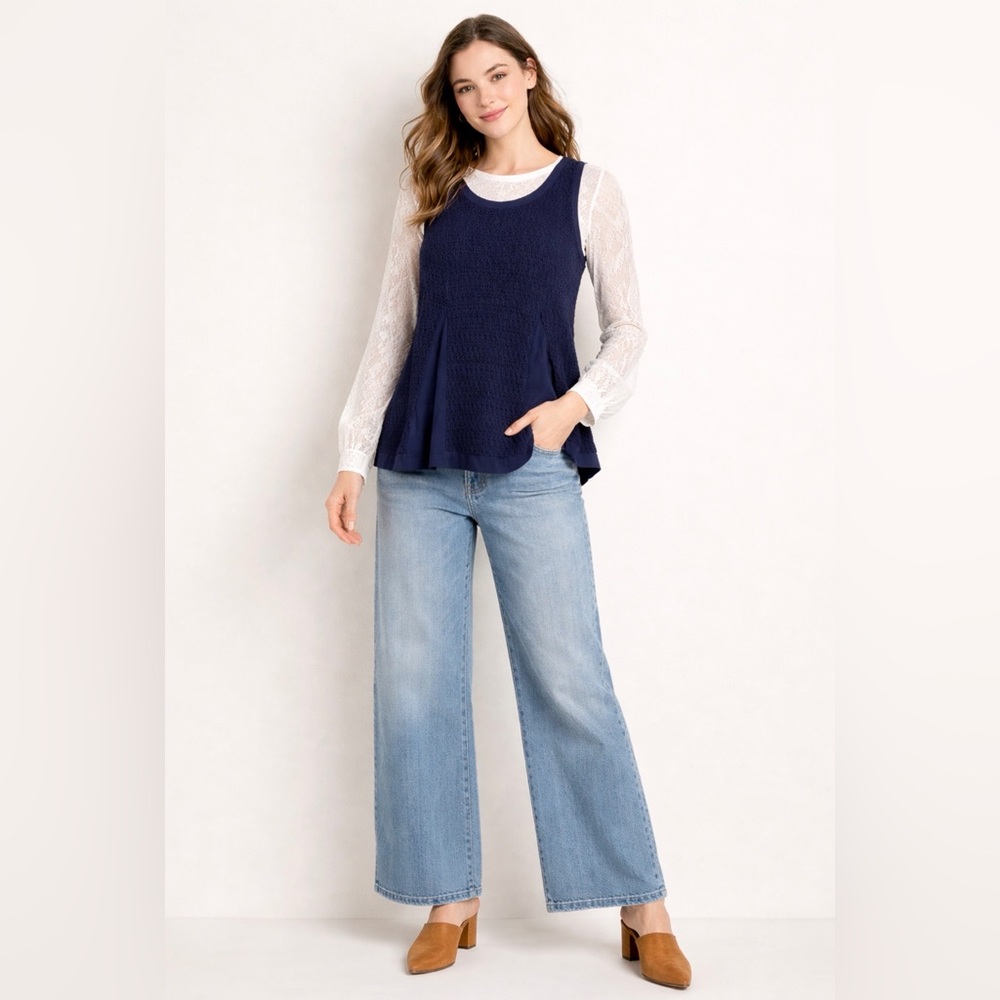 LC Lauren Conrad Chiffon Mixed Media Tank in Peacoat Navy ~ Size: XL ~ NWT - Picture 9 of 16